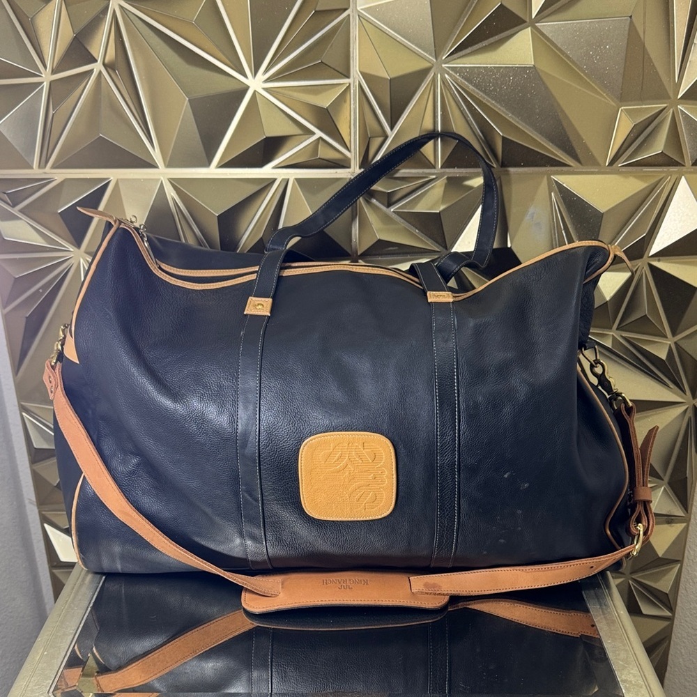 King Ranch Saddle Shop Leather‎ Duffel Bag Black Tan Running W Weekender Travel